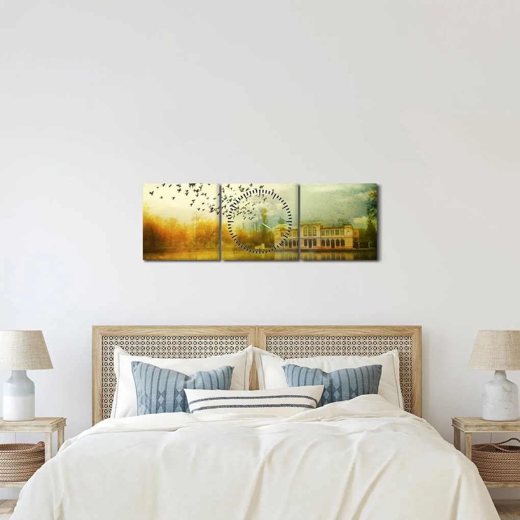 Tablou peisajului pictat cu sediul (cu ceas) (90x30 cm)