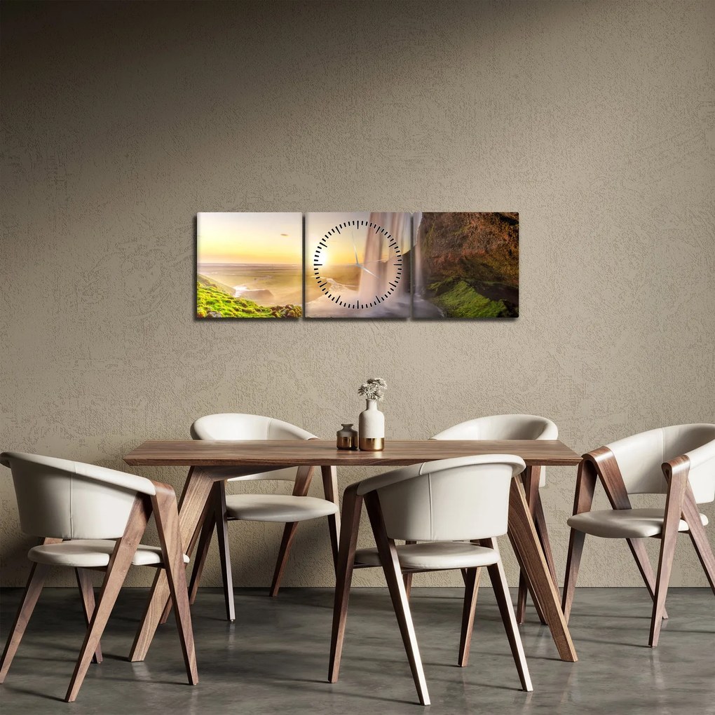 Tablou - Seljalandsfoss din spatele peșterii (cu ceas) (90x30 cm)