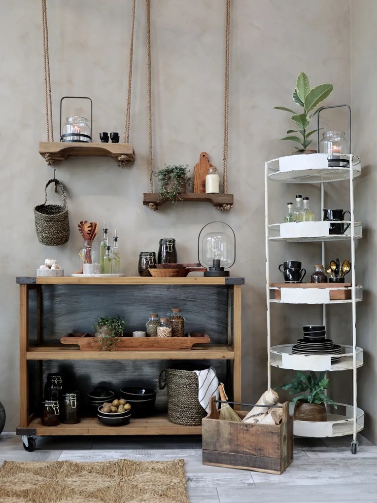 Raft din lemn, cu franghie de iuta, pentru decor, Tall Grimaud