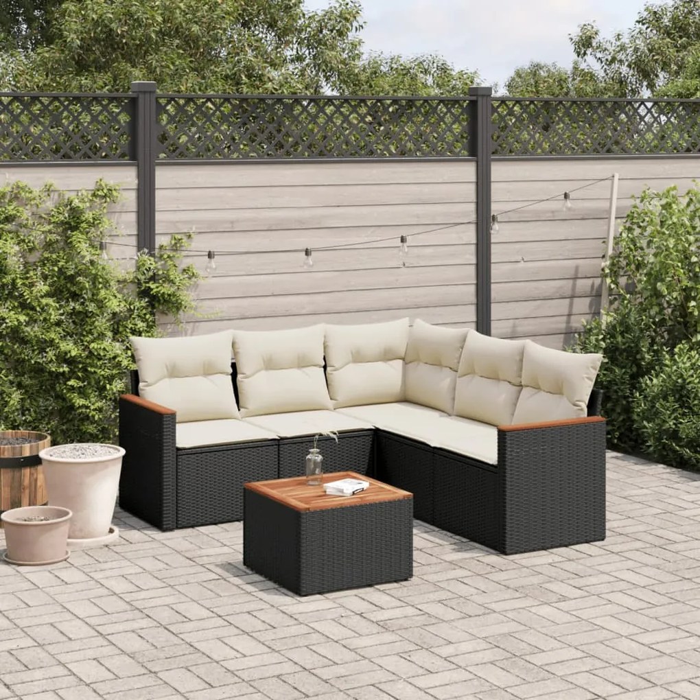 3225965 vidaXL Set mobilier de grădină cu perne, 6 piese, negru, poliratan