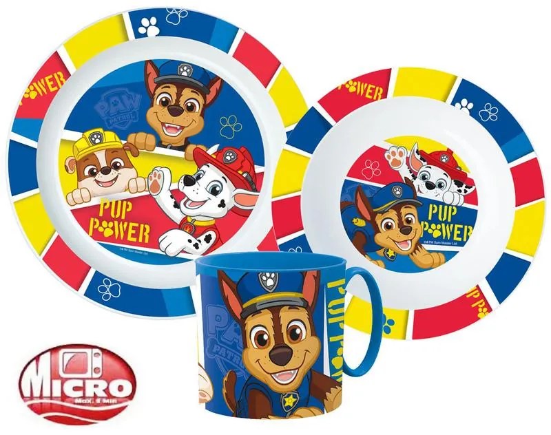 Patrula Cățelușilor Set de masă Pup Power, set microplastic cu cană 265 ml