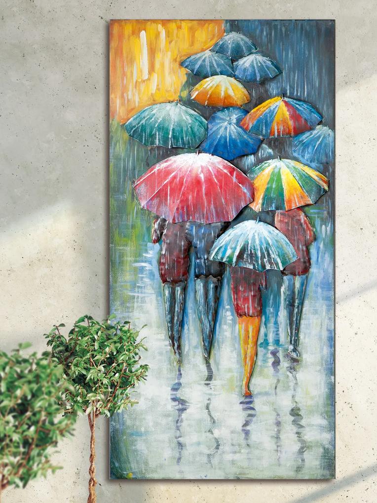 Tablou Umbrella Meeting, Metal, Multicolor, 60x120x2.3 cm