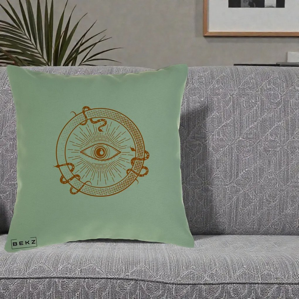 Perna Personalizata Ochiul Providentei Mistic Orange, 40x40 cm, Verde, Husa Detasabila, Perna Inclusa, BEKZ®