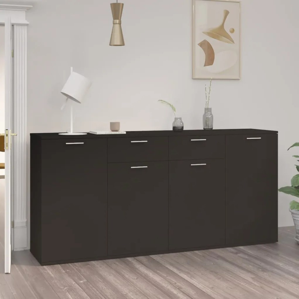 3074928 vidaXL Servantă, negru, 160x36x75 cm, lemn prelucrat