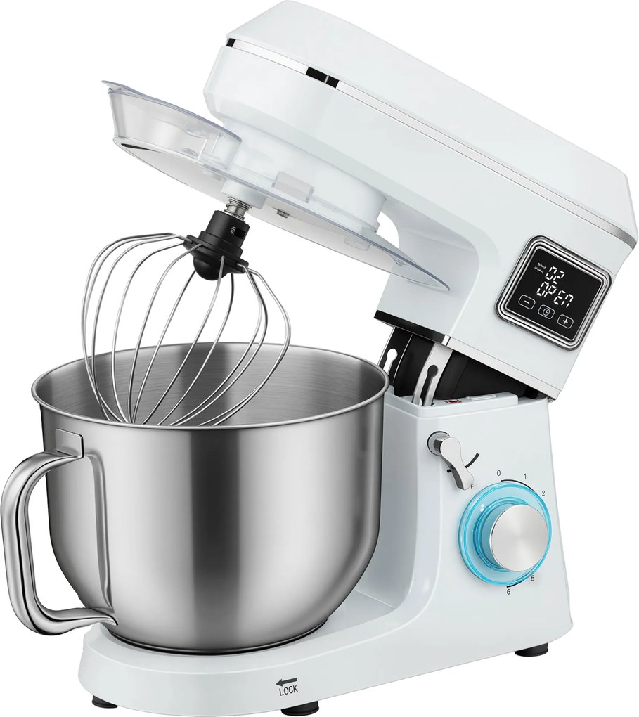 HOMCOM Mixer planetar 6 L 1400 W cu cap înclinat 6 viteze Funcție de fermentare Ecran LED Alb | Aosom Romania