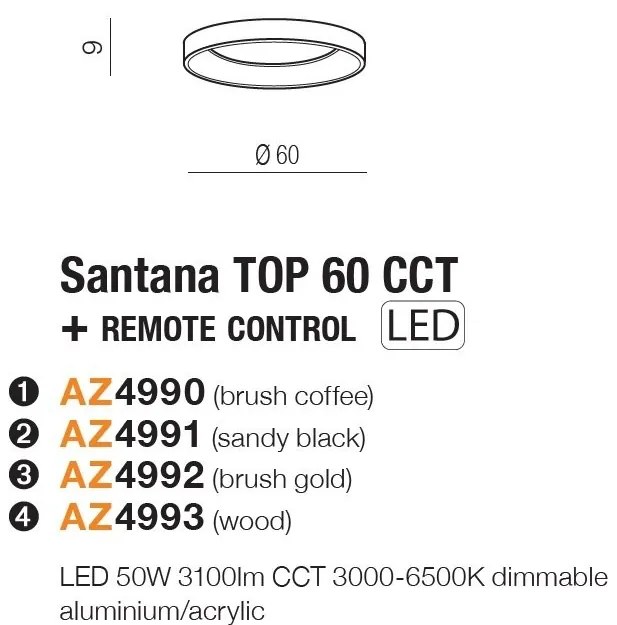 Lustra LED cu telecomanda design slim SANTANA TOP 68 CCT WO