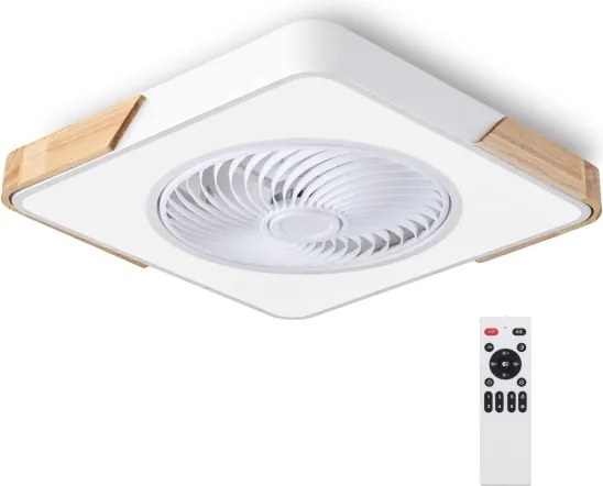 Brilagi-LED Lampă cu ventilator, reglabilă, LED/30W/230V 3000-6500K, alb/stejar + telecomandă