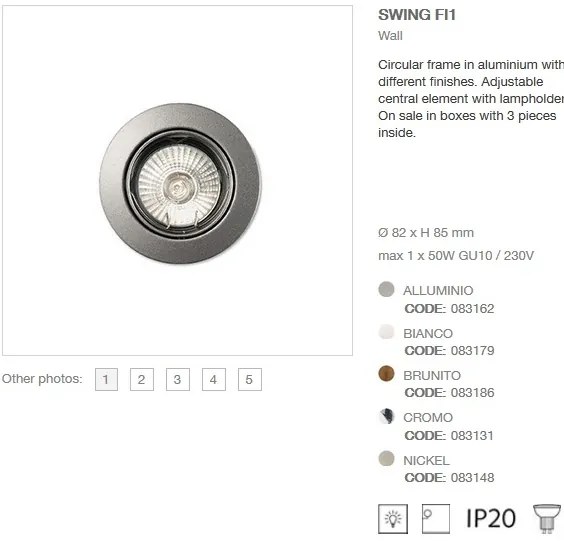 Set de 3 spoturi orientabile, incastrabile diam.8,2cm, SWING FI1 alb 083179