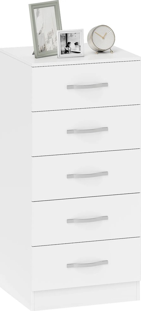 HOMCOM Comodă cu 5 sertare, comodă cu sertare pentru haine și obiecte, placă aglomerată, Alb | Aosom Romania