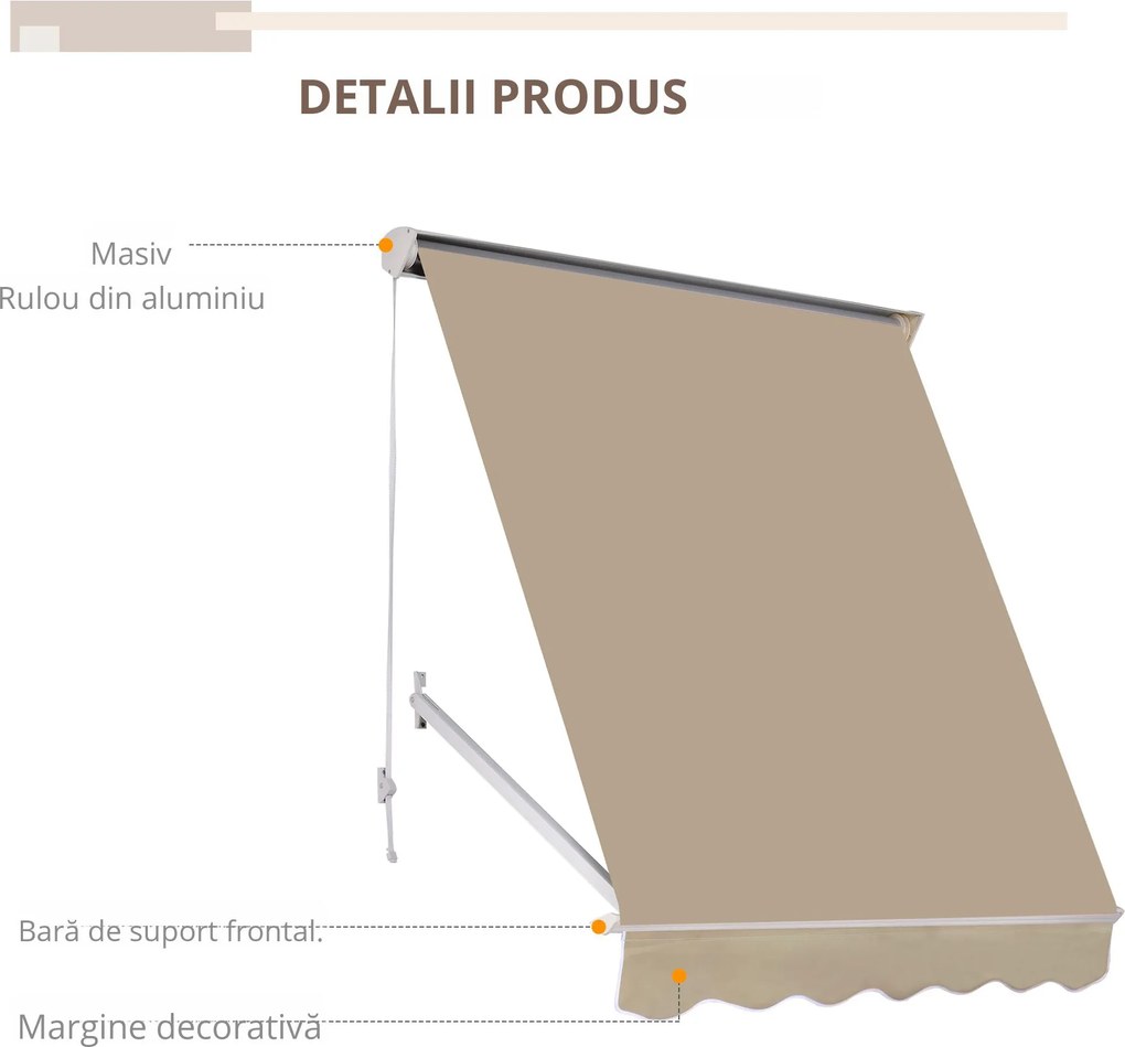 Outsunny Perdea de Soare Rulanta de Perete Bej, 180x70cm | Aosom Romania