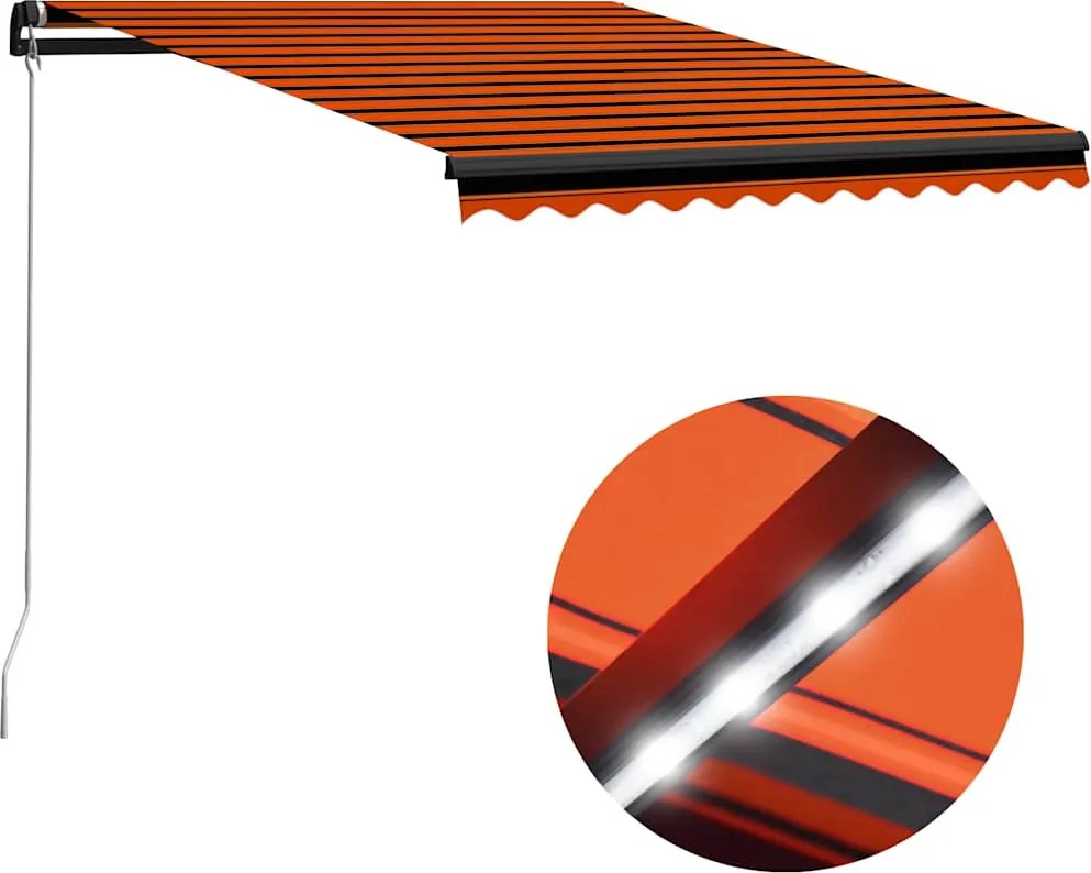 vidaXL Copertină retractabilă manual LED, portocaliu/maro, 350x250 cm