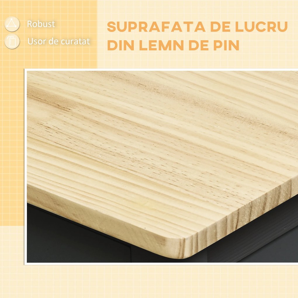 HOMCOM Cărucior de Bucătărie cu Sertare, Roți și Dulap cu 2 Uși 89x40x84 cm Negru | Aosom Romania