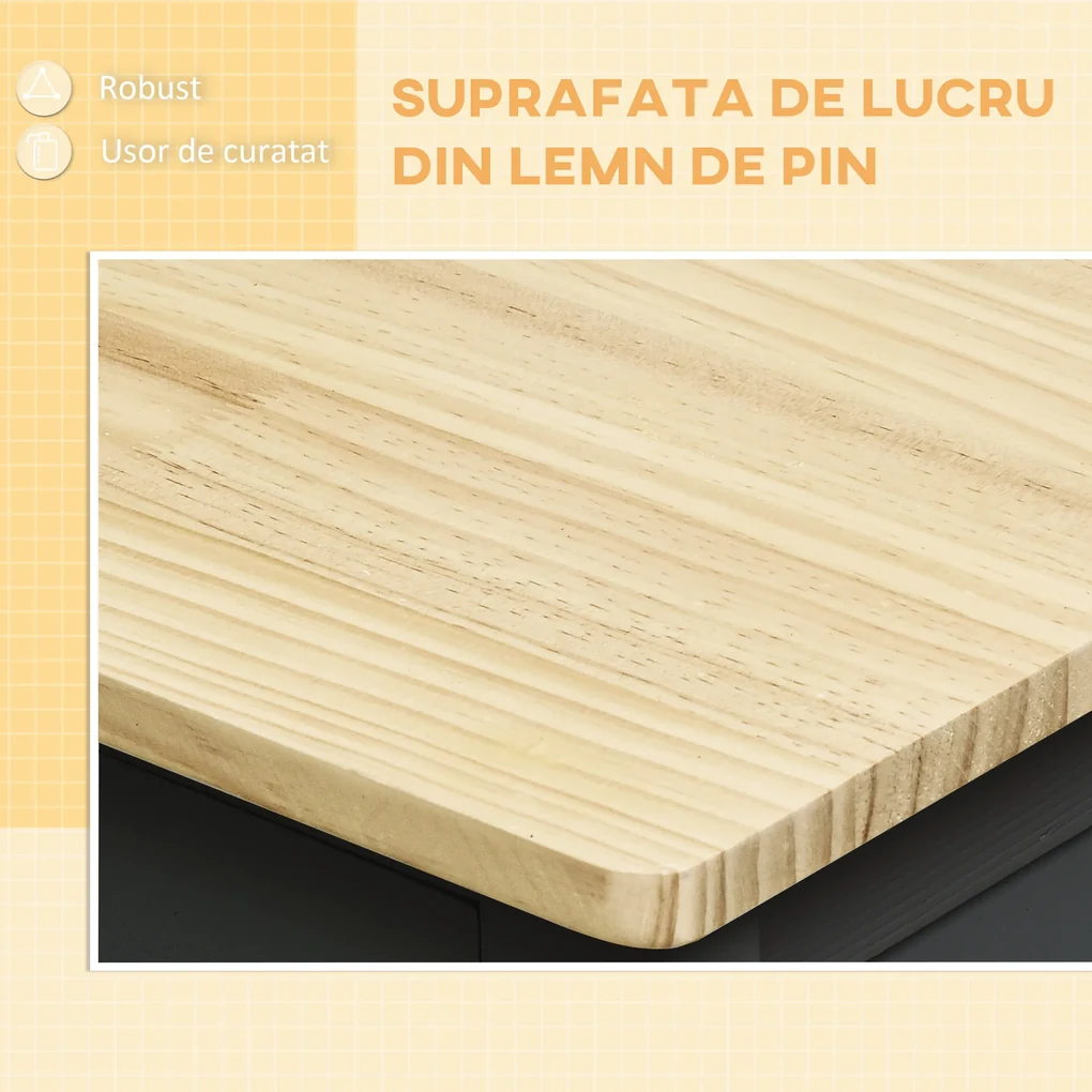 HOMCOM Cărucior de Bucătărie cu Sertare, Roți și Dulap cu 2 Uși 89x40x84 cm Negru | Aosom Romania