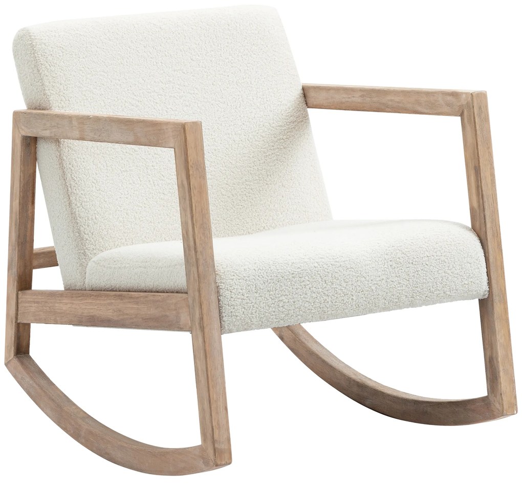 HOMCOM Scaun Balansoar Minimalist cu Pernuțe pentru Scaun și Spătar, Scaun pentru Sufragerie din Lemn de Caucciuc, Pluș și Spumă, 60x81x71 cm, Crem | Aosom Romania