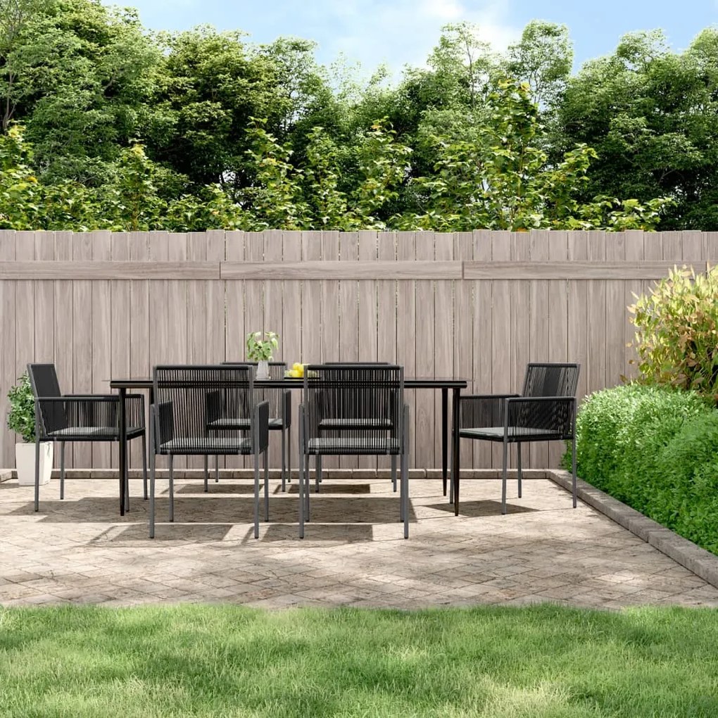 vidaXL Set mobilier grădină cu perne, 7 piese, negru, poliratan &amp; oțel