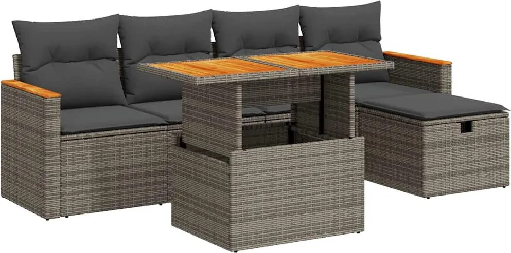 vidaXL Set mobilier grădină cu perne, 6 piese, gri, poliratan