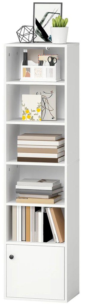 HOMCOM Bibliotecă cu 5 niveluri Etajeră modernă pentru cărți cu rafturi deschise și ușă 40x30x156 cm Alb | Aosom Romania