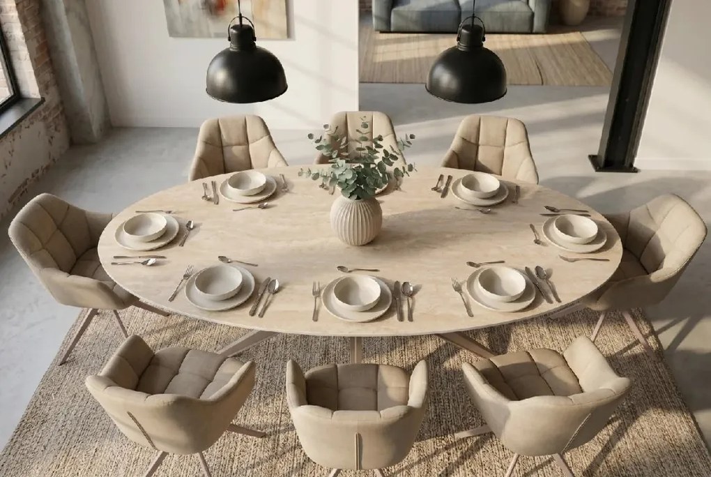 Masa ovala cu blat din ceramica TRAVERTIN 220cm