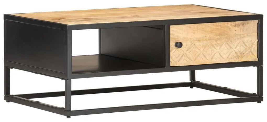 vidaXL Măsuță de cafea cu ușă sculptată 90x55x 36 cm lemn mango brut