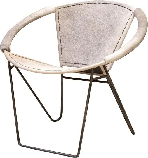 Fotoliu gri din piele de vacă cu structură din metal, „Arceau”