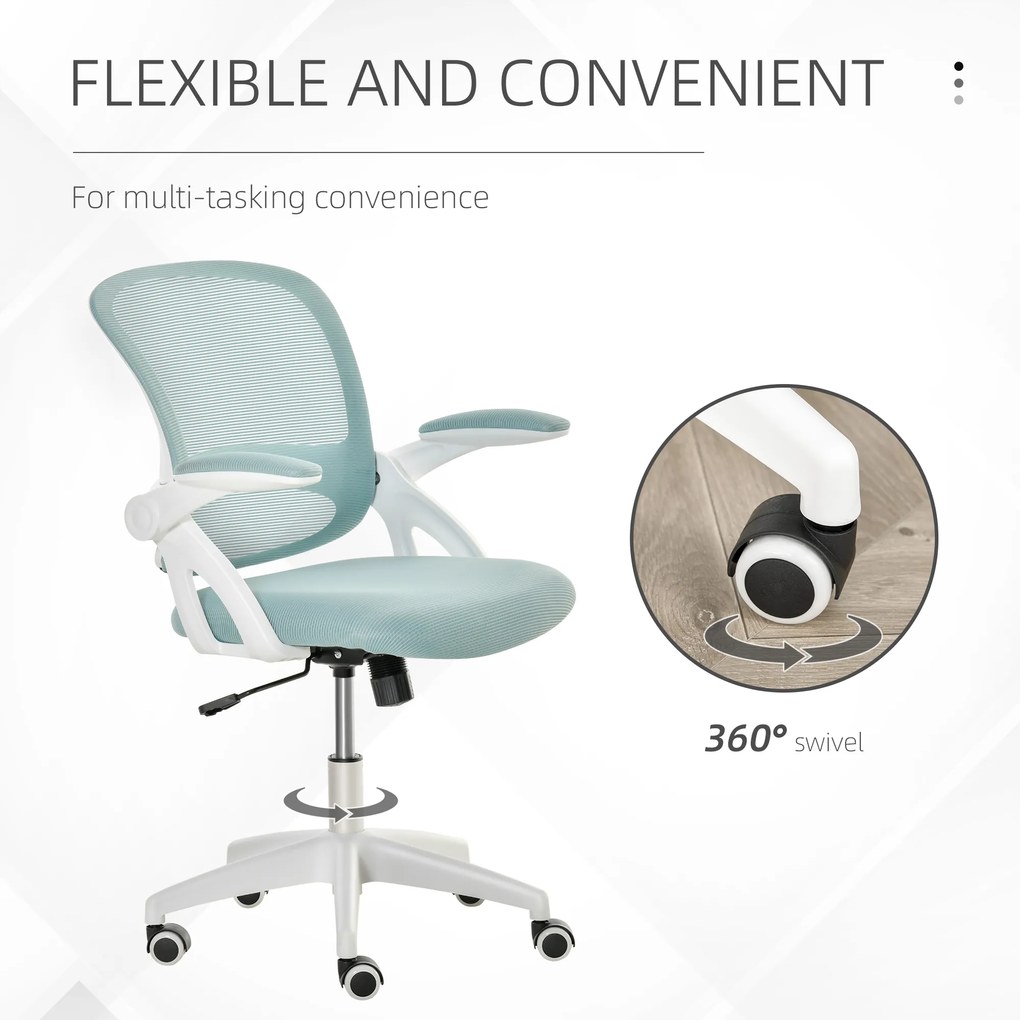 Vinsetto Scaun de Birou Ergonomic cu Spătar din Plasă, Sezut Capitonat, Înălțime Ajustabilă, Albastru, 65.5x61.5x88-97.5cm | Aosom Romania
