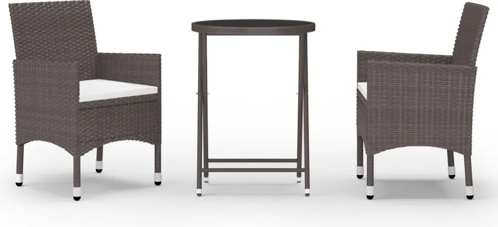 vidaXL Set mobilier bistro, 3 piese, maro, poliratan/sticlă securizată