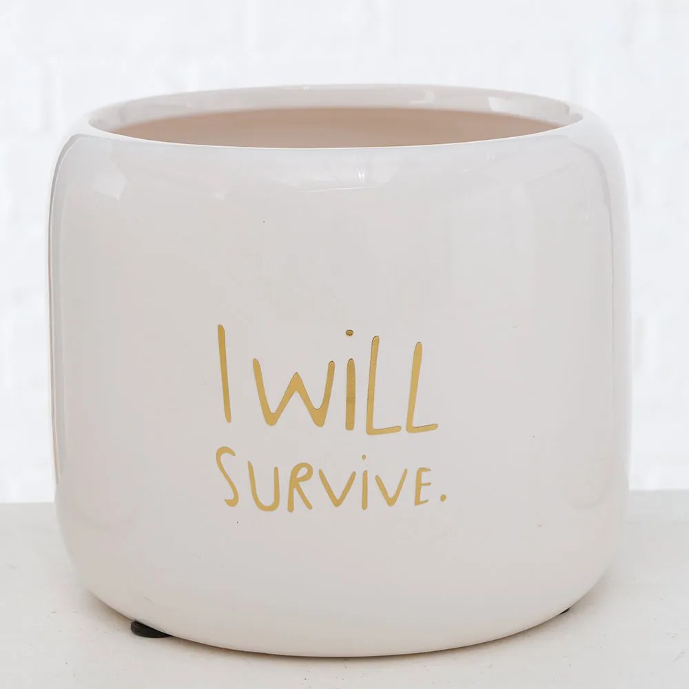 SUPORT GHIVECI, H 12 CM, CERAMICA, ALB/AURIU