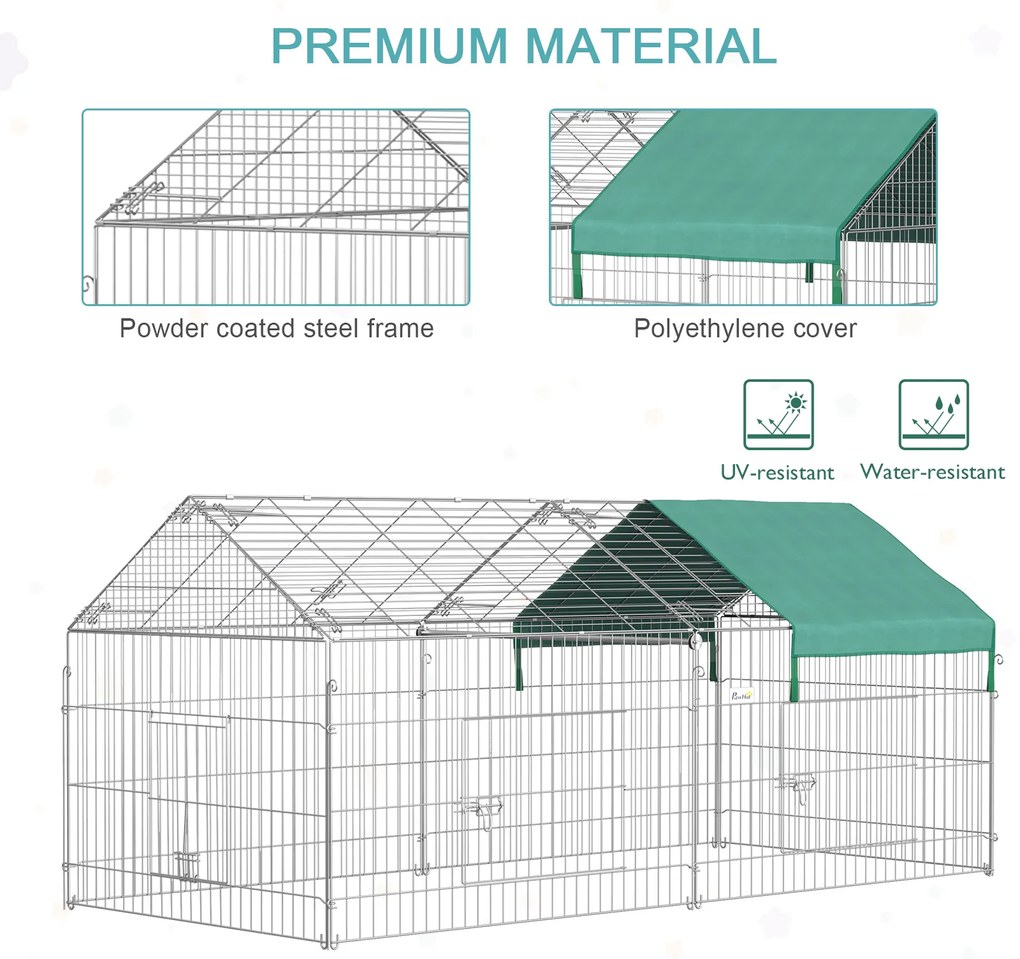 PawHut 7.2' Tarc cu Capac pentru Animale Mici, Tarc din Metal pentru Exercitii All-in-One pentru Animale de Companie | Aosom Romania