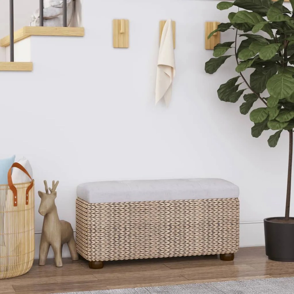 351812 vidaXL Bănci de depozitare, 2 buc., cu pernă gri, 69 cm, papură