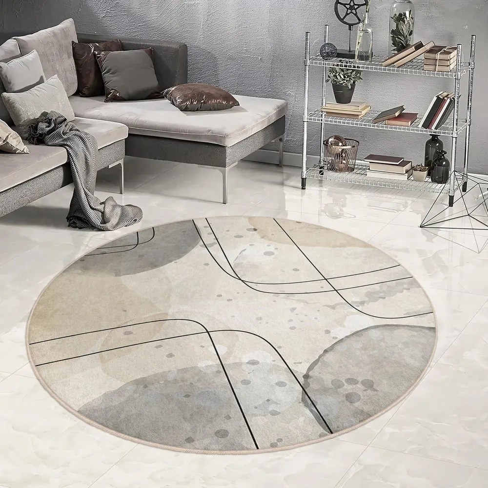 Covor bej lavabil rotund ø 120 cm Simple Lines – Mila Home