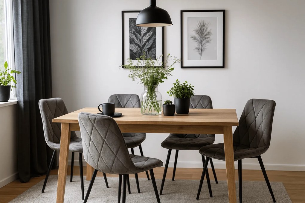 Scaun de dining din catifea gri inchis LIBRA cu picioare negre