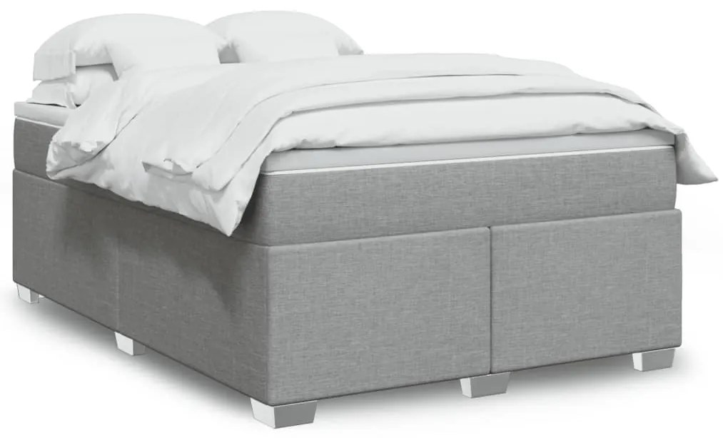 vidaXL Pat box spring cu saltea, gri deschis, 140x190 cm, textil