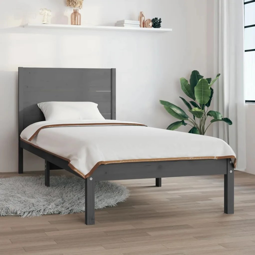 3104120 vidaXL Cadru de pat single, gri, 90x190 cm, lemn masiv