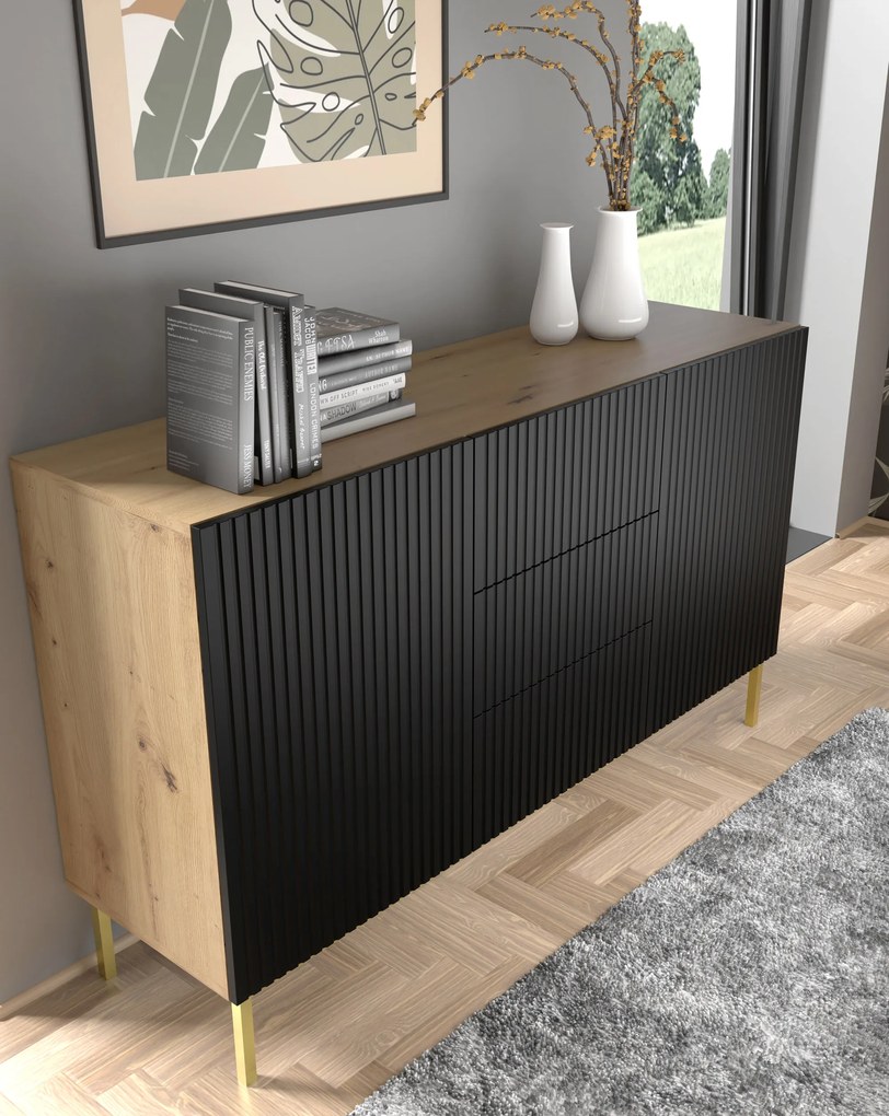 Comodă 2D3S 150 Rowanna (Stejar artisan + Negru). 1125007