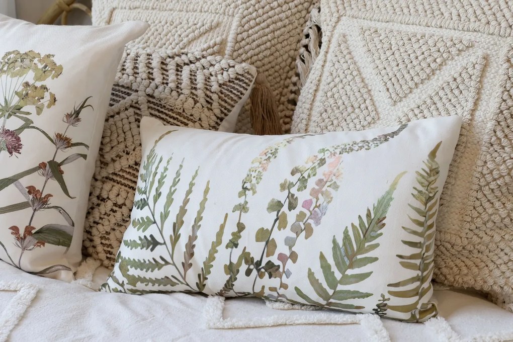 Fata de perna off white, din bumbac, model floral, 50x30cm, Aix