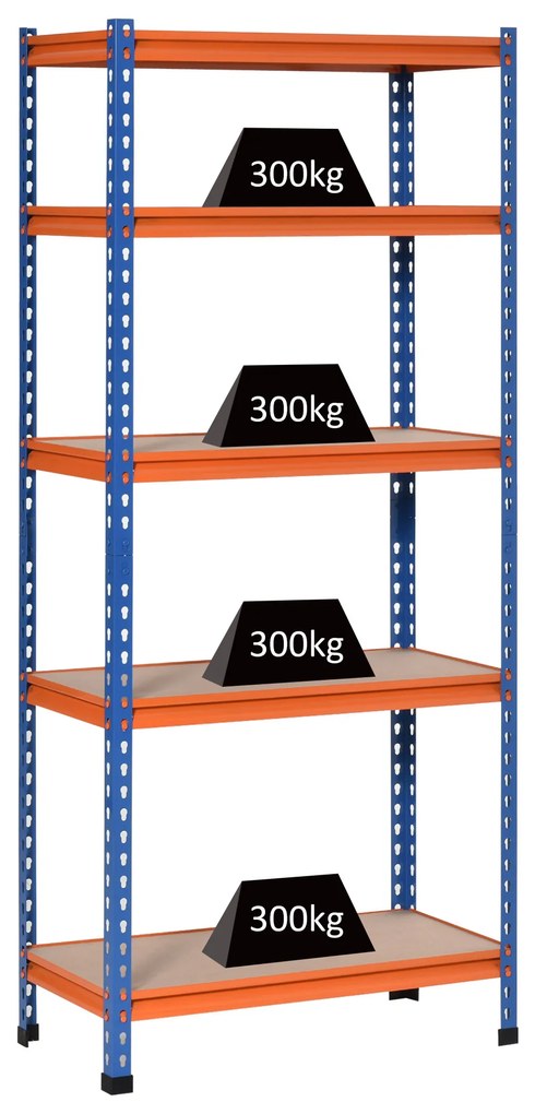 HOMCOM Etajera din metal pentru garaj 5 nivele capacitate 1500 kg 80 x 40 x 182 cm albastru portocaliu | Aosom Romania