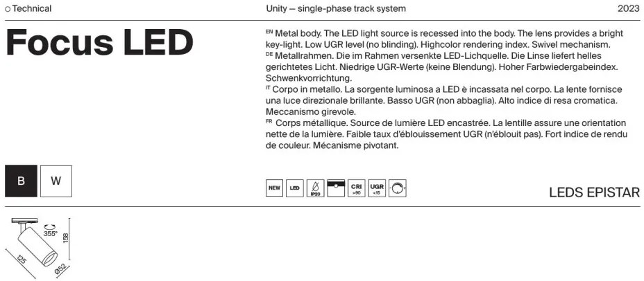 Spot LED, accesoriu pentru sinele monofazate Unity, Focus LED alb 4000K