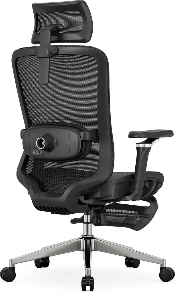 Scaun ergonomic premium Lita-H-M, masaj lombar electric, șezut glisant, tetieră 2D, cotiere 5D, reclinare 125°, suport picioare, bază metalică, Full Mesh, Negru