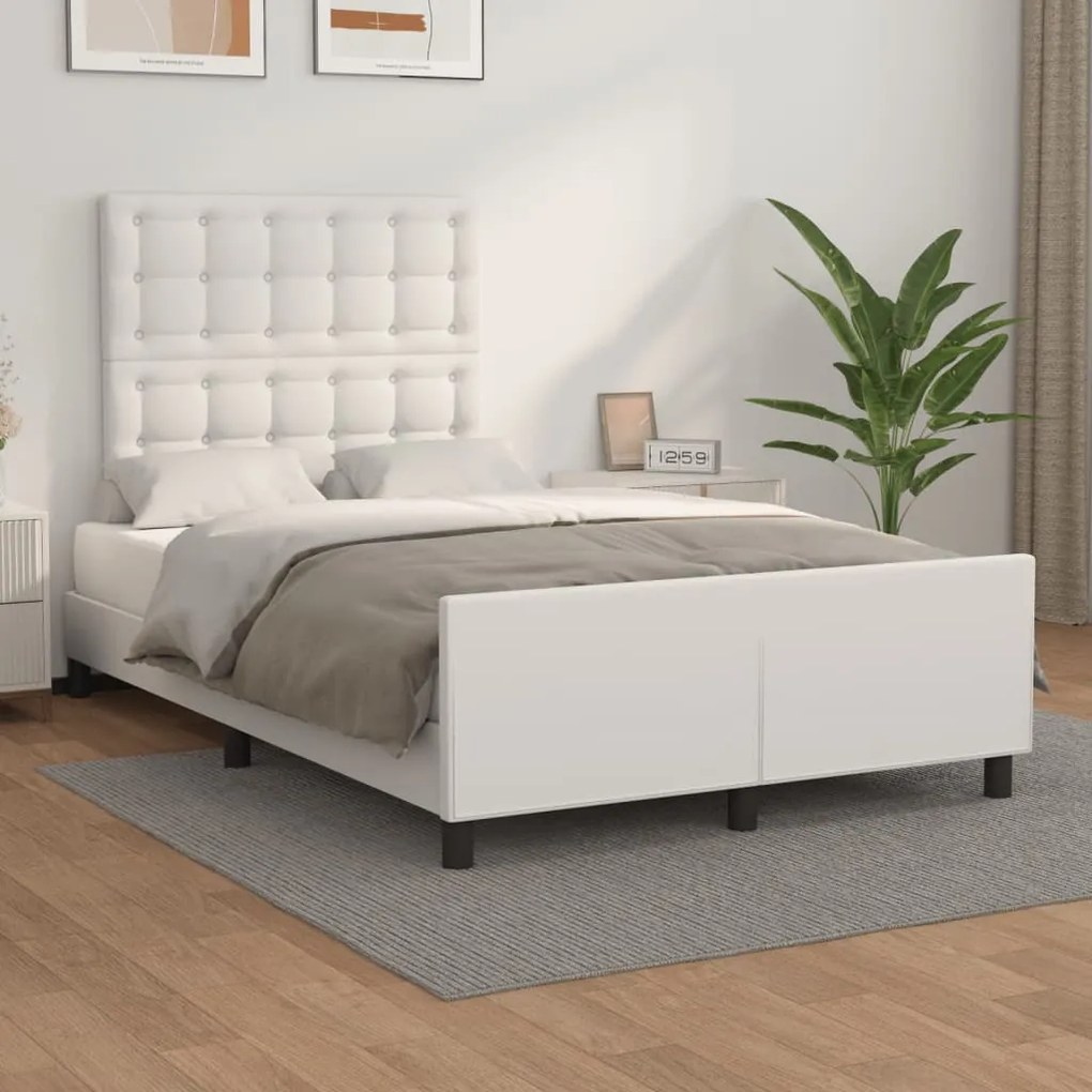vidaXL Cadru de pat cu tăblie, alb, 120x200 cm, piele ecologică