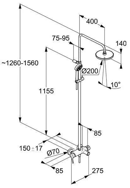 Coloana dus cu baterie si termostat Kludi Logo Dual Shower, cu pipa cada