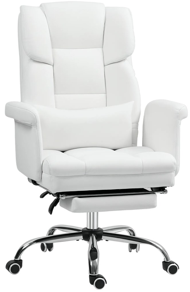 HOMCOM Scaun de birou ergonomic, înălțime reglabilă 48-56 cm, spătar cu înclinare, suport pentru picioare, alb | Aosom Romania