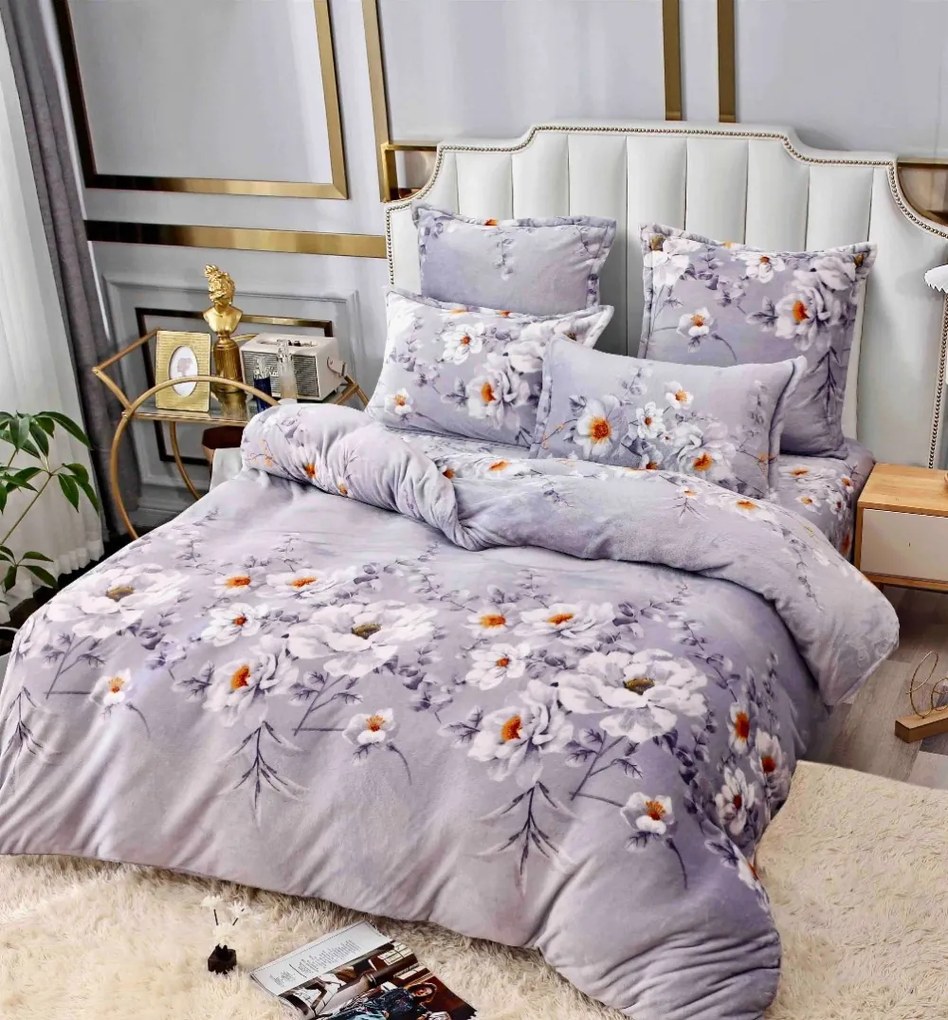 Lenjerie pat dublu  Super Pufoasa COCOLINO  6 piese  Jojo Home  Gri  flori