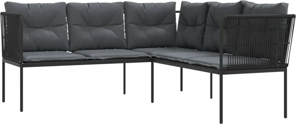 vidaXL Canapea de grădină cu perne în formă L, negru oțel și textilenă