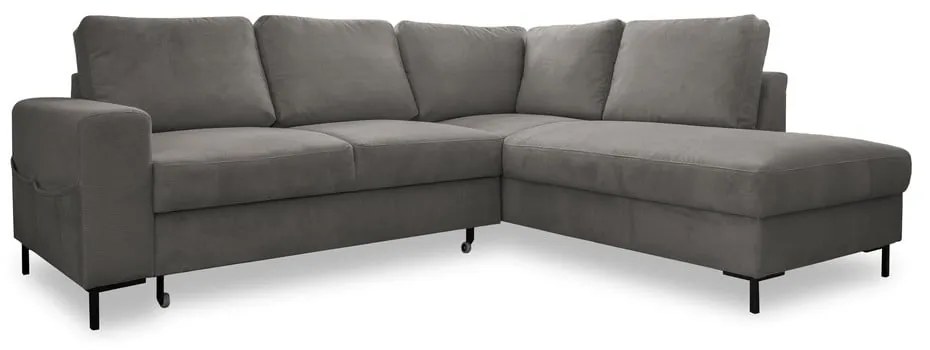 Colțar gri extensibil cu tapițerie din catifea reiată (cu colț pe partea dreaptă) Lofty Lilly – Miuform