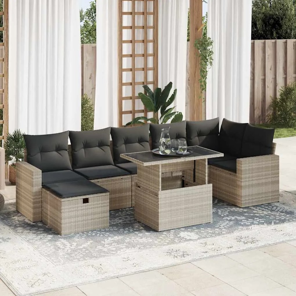 3327832 vidaXL Set mobilier de grădină cu perne, 8 piese gri deschis poliratan