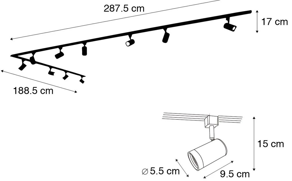 Sistem inteligent de iluminat pe șină cu 10 spoturi albe monofazate, incl. 10 Wifi GU10 50mm - Iconic Jeana