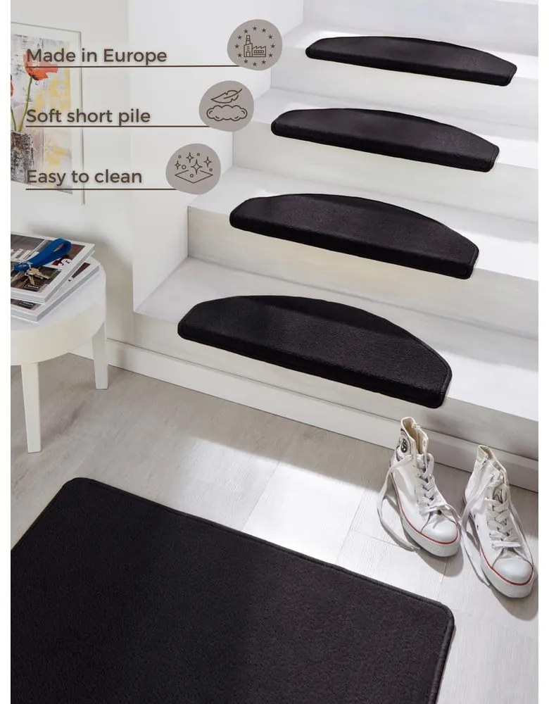 Set 15 covorașe pentru trepte Hanse Home Fancy, 23x65 cm, negru