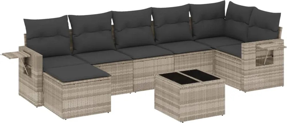 vidaXL Set mobilier de grădină cu perne, 8 piese gri deschis poliratan