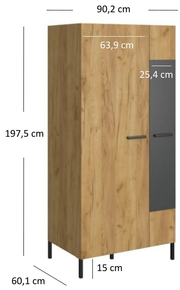 Dulap de haine Shanna (Stejar craft auriu + antracit). 1053223