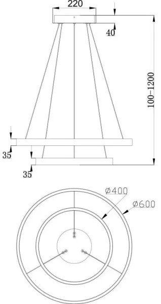 Lustră LED pe cablu Maytoni MOD058PL-L55B3K RIM LED/61W/230V d. 60 cm negru